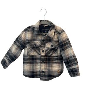 Baby Gap Plaid Flannel Jacket 2T | Lined Toddler Coat Black Cream